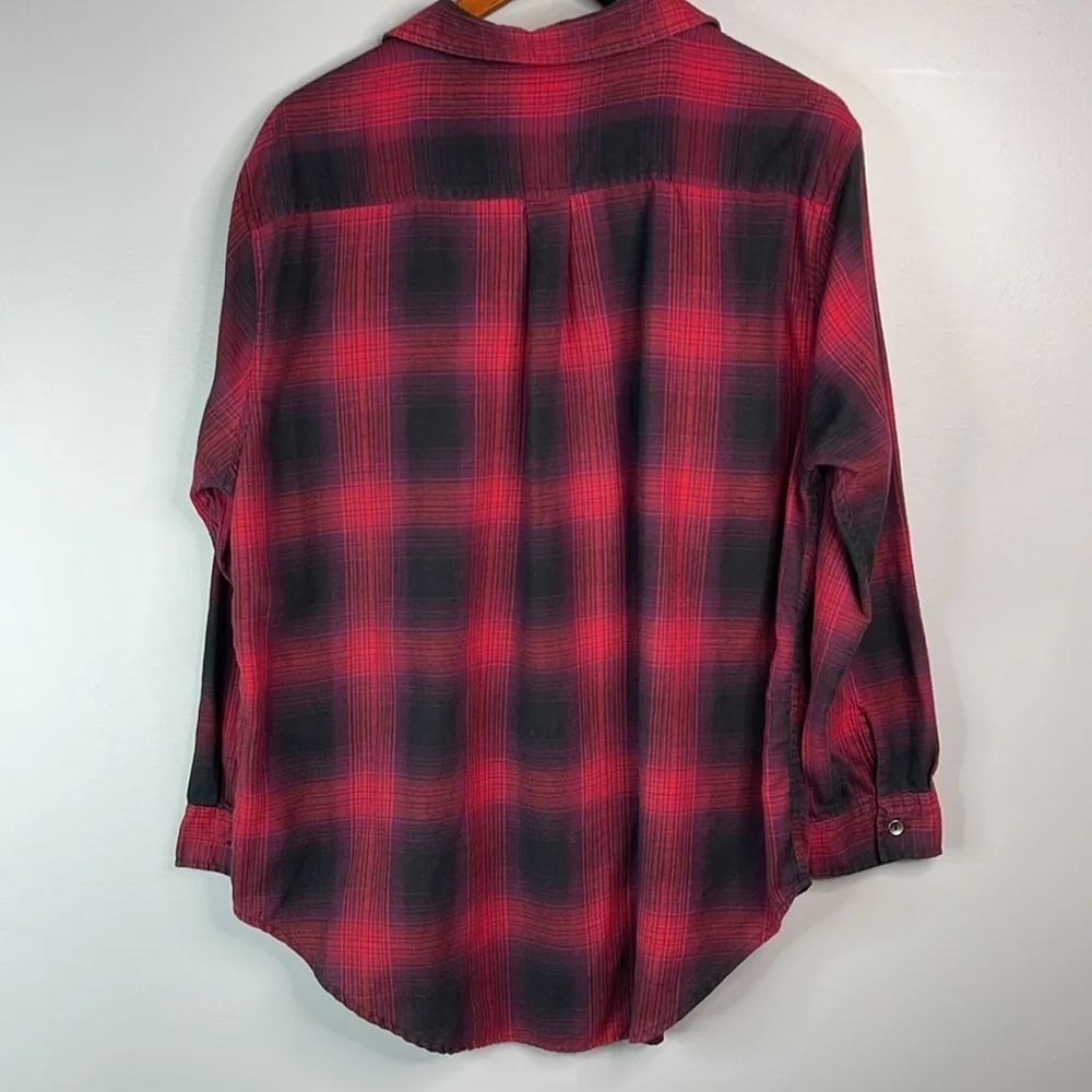 REBEL ROGUE Plaid Brushed Cotton Button Up Shirt Magenta Purple Black Size M - Picture 7 of 13